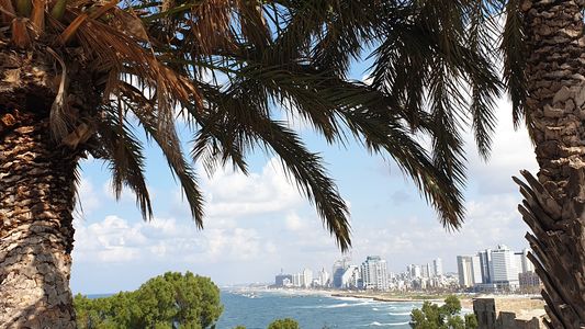 Blick auf vom Wasser auf Tel Aviv